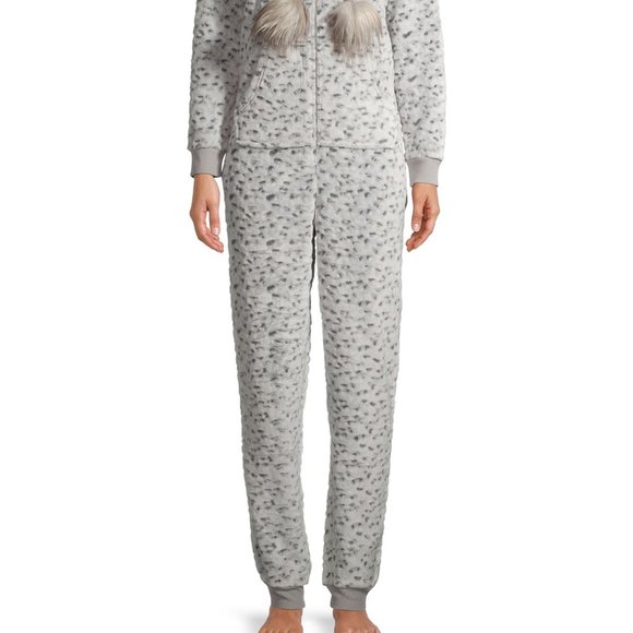 New Plush Leopard Faux Fur Trimmed Union Suit. - Picture 3 of 13